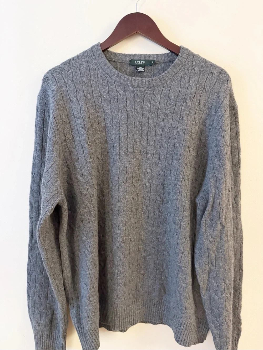 J. Crew Men’s Gray Cable Knit Crewneck Sweater Size XL Wool Cashmere Blend
